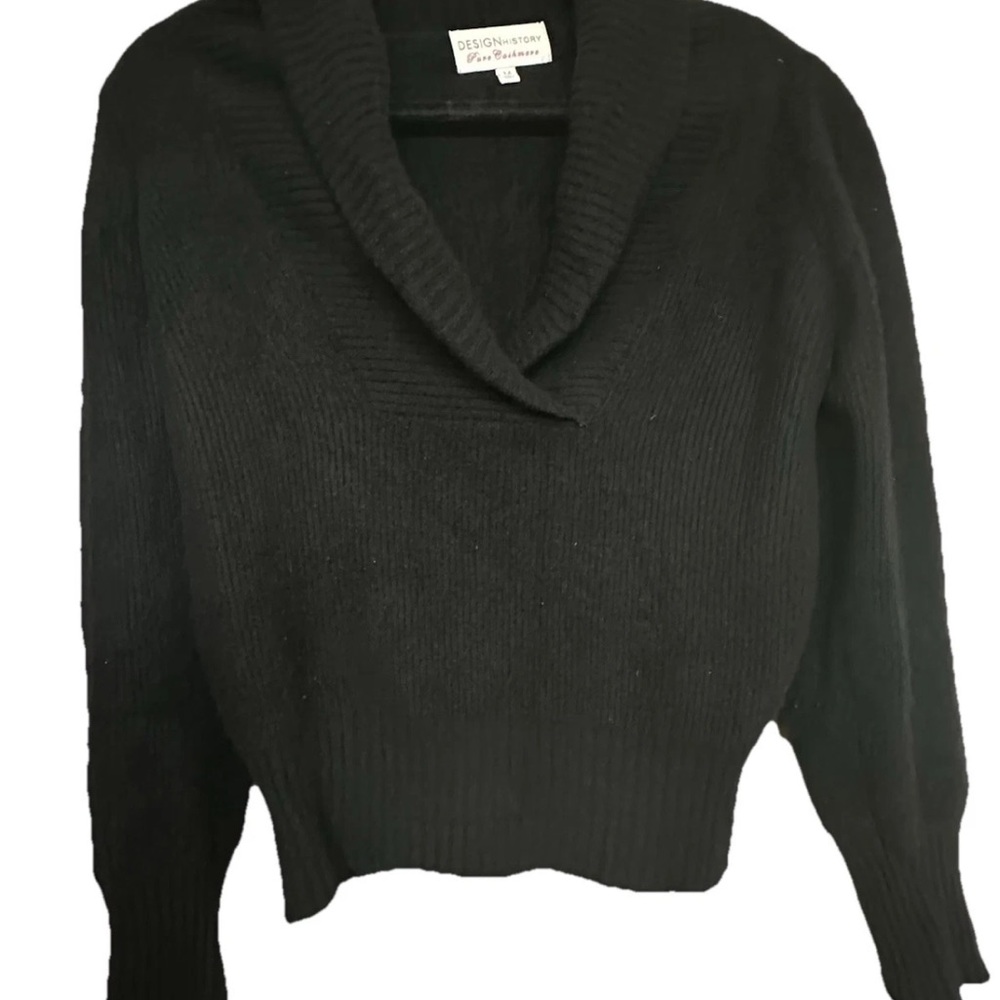Design History Pure Cashmere Shawl Collar Sweater Womens Medium Black